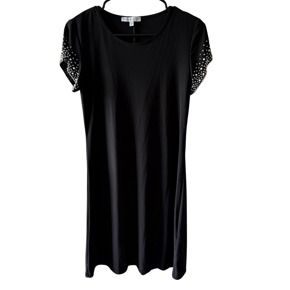 Annalee + Hope Black Pearl Studded Sleeve Shift Dress Womens Small Made in USA